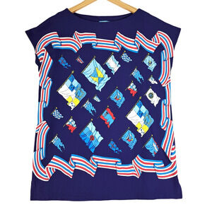 J. McLaughlin Navy Blue Graphic Blouse